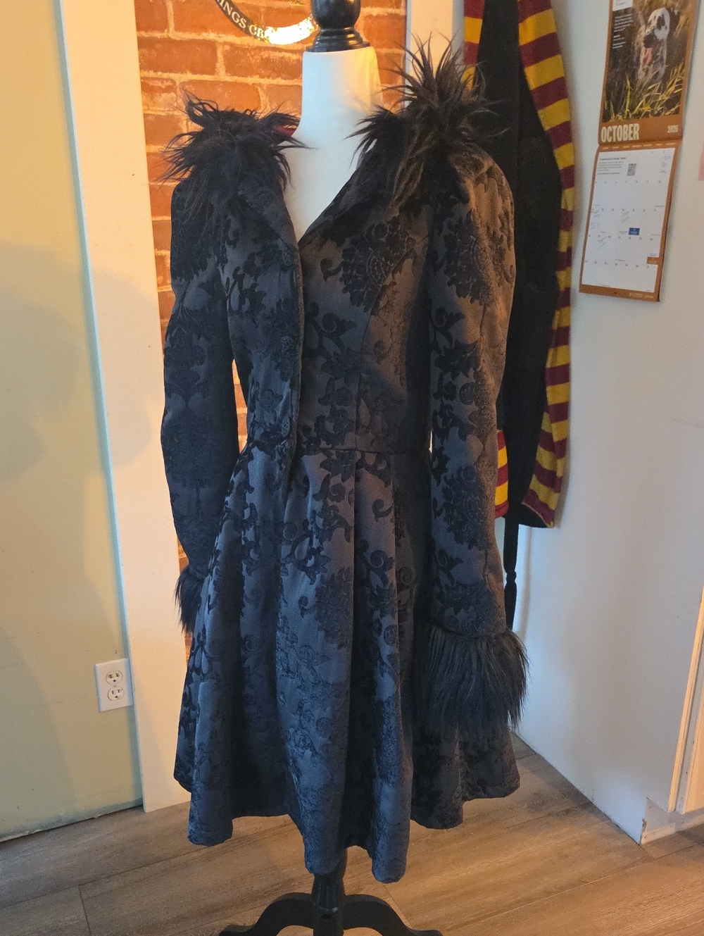 Widow Brocade Flared Coat